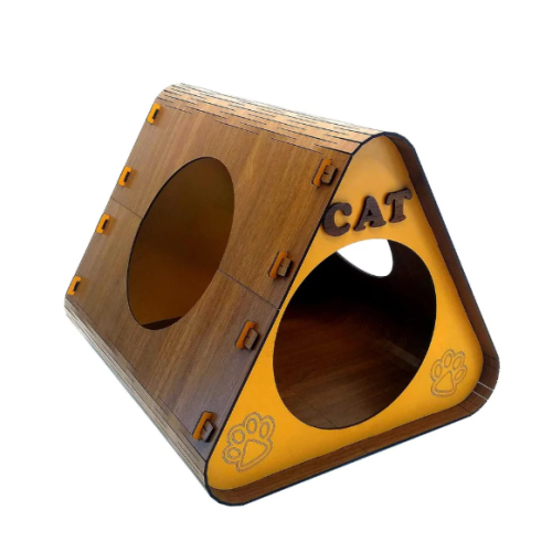 BTF-101 Kedi Evi ve Köpek Evi - 3mm Ahşap MDF - Portatif - Üçgen şekilli - Üç Girişli