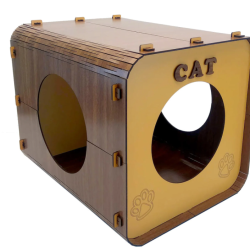 BTF-102 Kedi Evi ve Köpek Evi - 3mm Ahşap MDF - Portatif - Kare şekilli - Üç Girişli